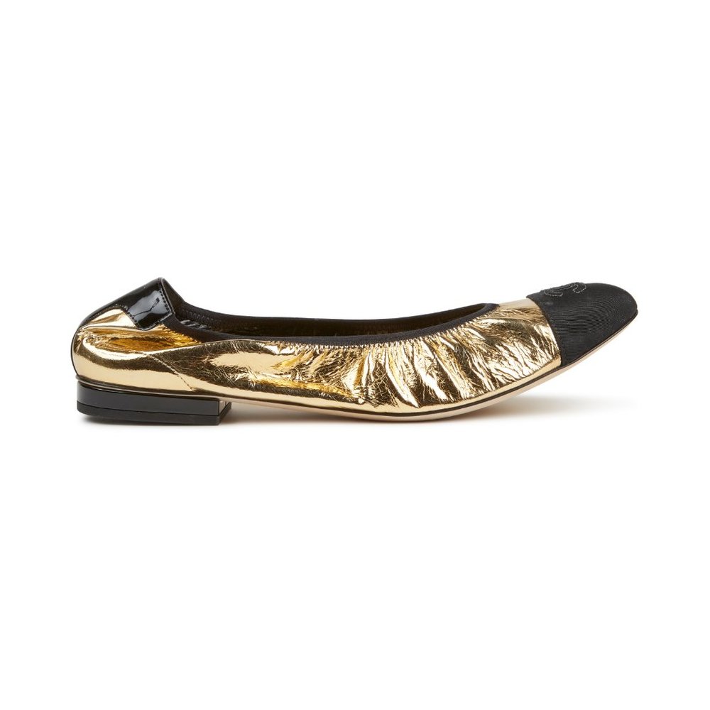 NEW IN BOX Authentic Chanel Gold & Black CC Logo Ballerina Ballet Flats 41.5 - Picture 6 of 14